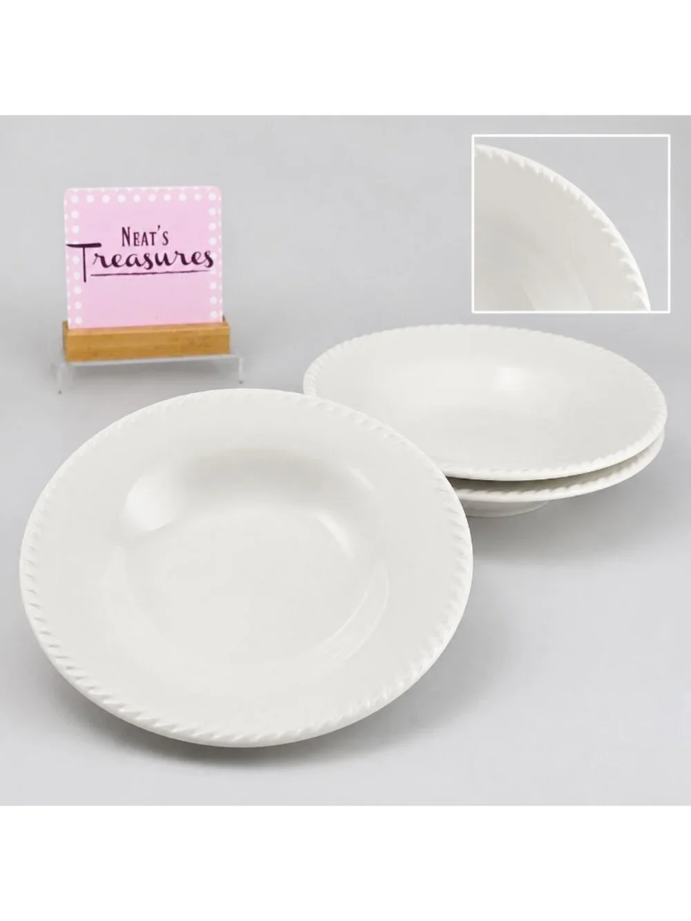Pier 1 BIANCA White Embossed Rope Ironstone Brazil Rimmed Soup Pasta Bowls Set 3